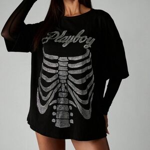 Playboy Black Skeleton Graphic Tee